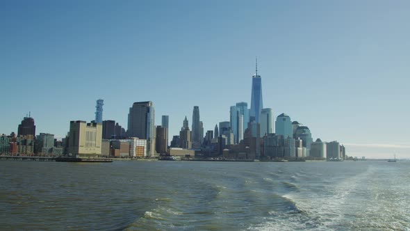 Lower Manhattan seen from a boat