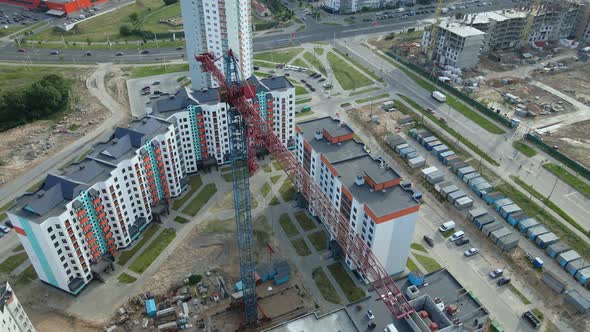 Aerial View Of The New Urban Development. New Houses Are Being Built.