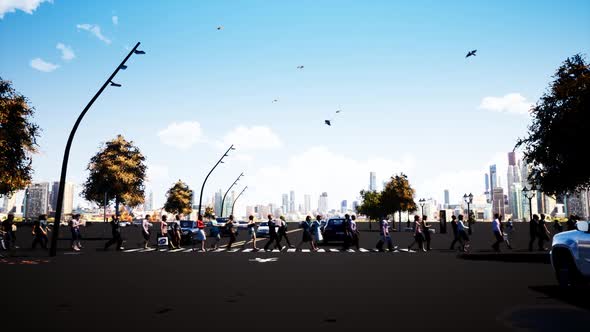 People Crossing The Pedestrian Crossing