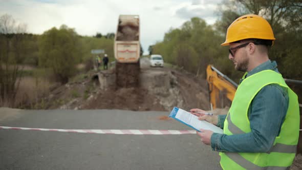 Destroyed Road Bridge Collapse As Consequences Natural Disaster