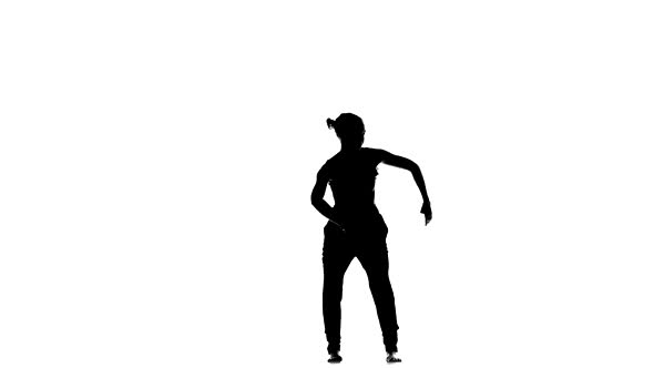 Slim Professional Dancer Girl Performs Social Latino Dance, on White, Silhouette