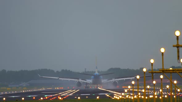 Airplane Landing at Amsterdam Airport