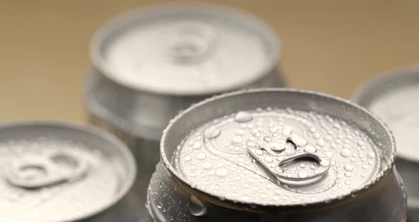 Water droplets on can of soda or beer