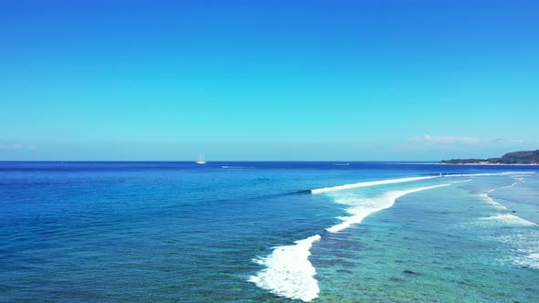 Natural above copy space shot of a paradise sunny white sand beach and blue ocean background in hi r