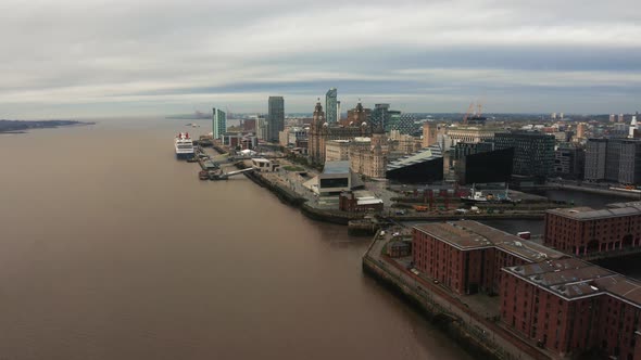 Beautiful Panorama of Liverpool Waterfront in the Evening Sunset