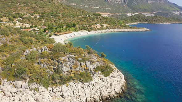 Aerial View of Sea Beach and Mountains