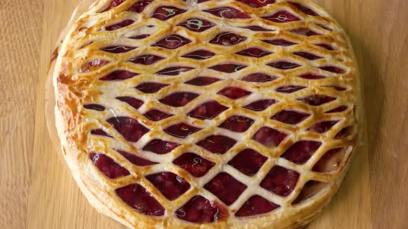 Pie with Fruits on Wooden Background