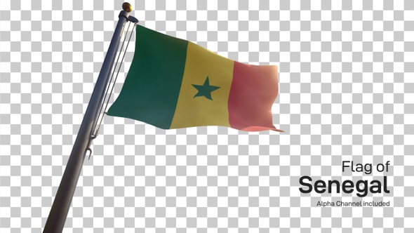 Senegal Flag on a Flagpole with Alpha-Channel