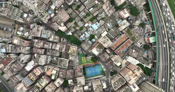 Aerial footage of urban village landscape  in Shenzhen city,China