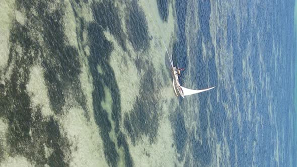 Vertical Video Boats in the Ocean Near the Coast of Zanzibar Tanzania Aerial View