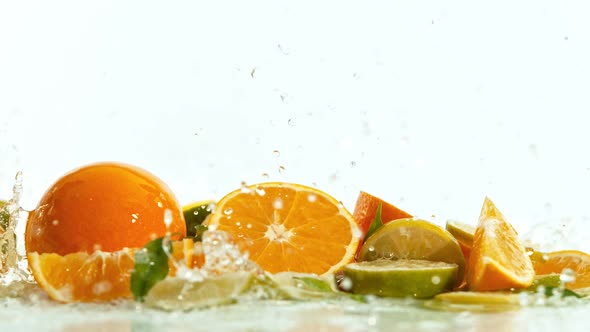 Splashing Water on Fresh Citruses Shooted with High Speed Cinema Camera at 1000 Fps