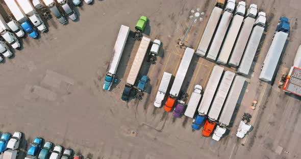 Aerial View of Rest Area for Heavy Trucks with Restaurant and Large Car Park