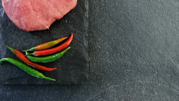 Sirloin chop, salt and chilies