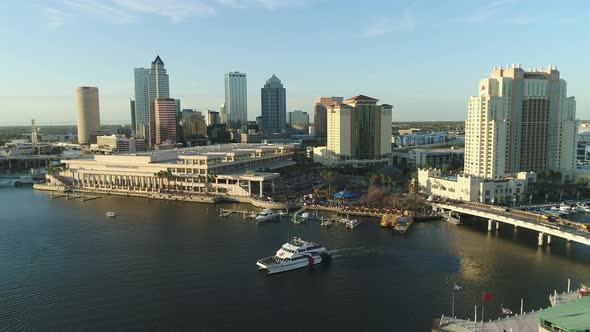 Aerial view of skyscrapers on the waterfront