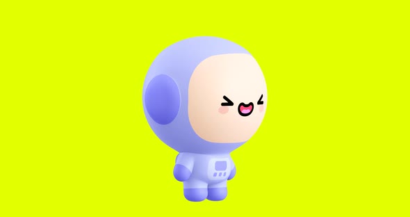 Funny Looped cartoon kawaii astronaut character. Cute emotions and move animation. 4k video