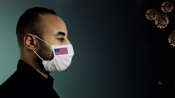 Man Against viruses With mask Include USA Flag 