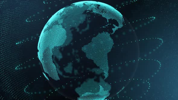 Animation of blue glowing digital globe alt