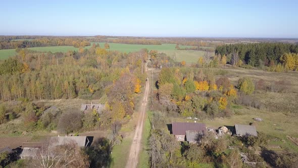 Country Road Through The Village Of Rindevo. View From Above