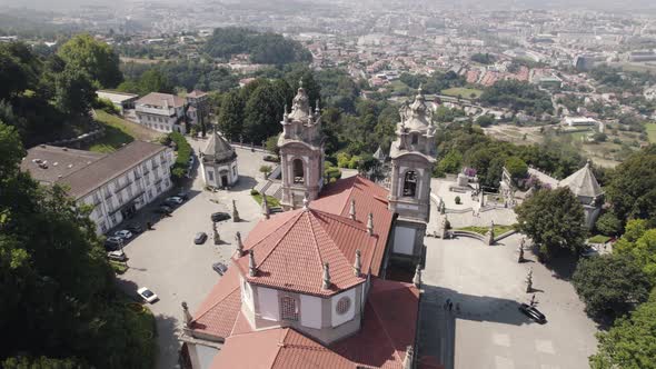 Air view of the terrace and rooftop of Sanctuary of Bom Jesus do Monte