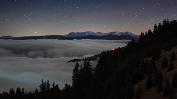 Magic Clouds Over Forest at Night