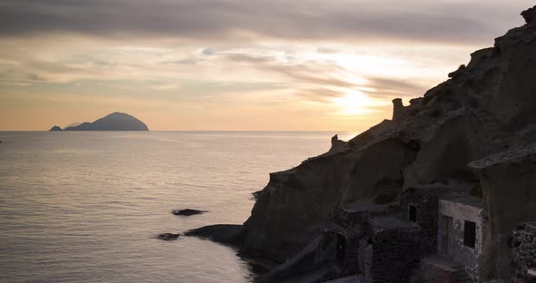 Time Lapse of Salina Coast in Aeolian Islands During a Summer Sunset