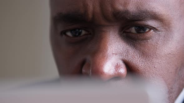 Closeup Focused Male Eyes Gaze Unrecognizable African American Mature Man Businessman Elderly Face