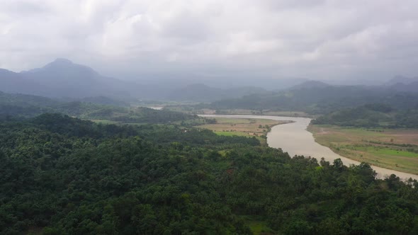 Mountain River and Forest on a Tropical Island Top View