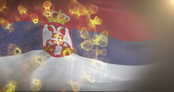 Serbia Flag With Corona Virus Bacteria 