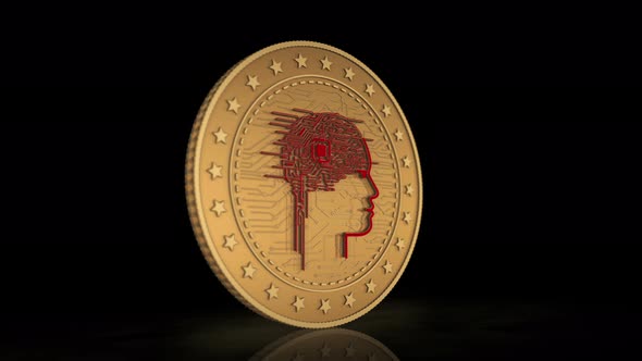 Artificial intelligence AI golden coin 3d