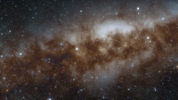 Starship Flies at the Speed of Ligh Near the Center of the Milky Way Galaxy in Space