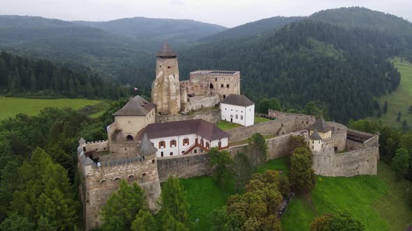 Aerial view of the castle in Stara Lubovna, Slovakia