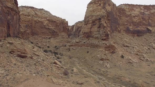 Flying through narrow canyon in the San Rafael Swell