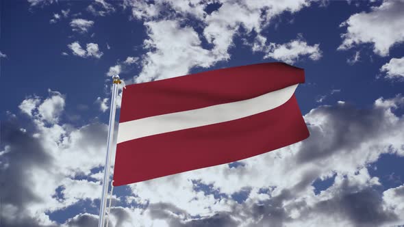Latvia Flag With Sky 4k
