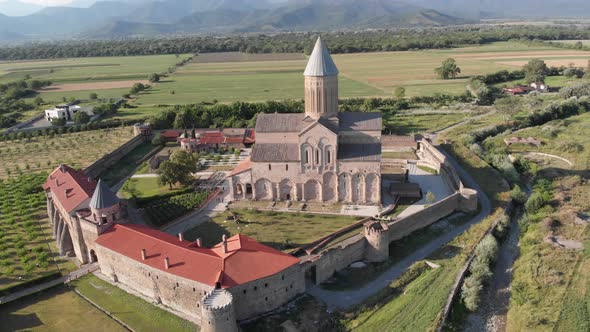 Aerial view to Alaverdi Monastery located in Kakheti region, Georgia 2019