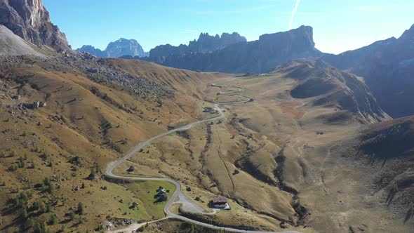 Mountain pass road aerial view with beautiful scenery on background in the Do