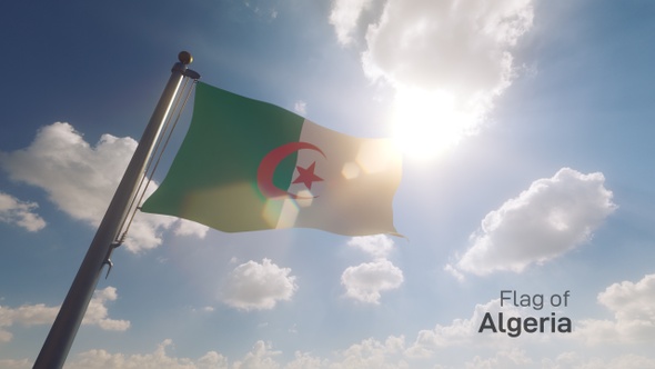 Algeria Flag on a Flagpole V2