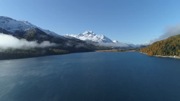 Aerial view of Lake Silvaplana, Graubuenden, Switzerland