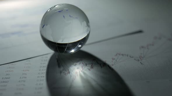 Glass globe with stock charts