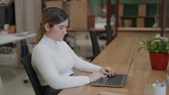 Focused Young European Businesswoman or Student Looking at Laptop Learning Serious Woman Working or