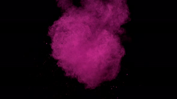 Super Slowmotion Shot of Pink Powder Explosion Isolated on Black Background