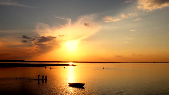 Beautiful landscape with sunset over lake Svityaz in Ukraine, 4k, timeleps.