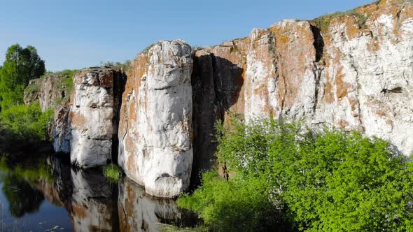 Aero Shooting of Huge White Cliffs By the River