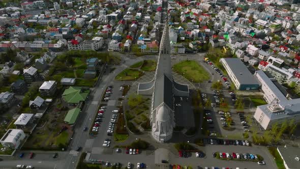 Aerial View of the Hallgrimskirkja Church in Reykjavik