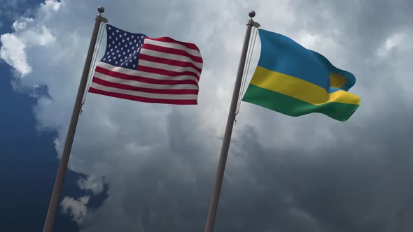 Waving Flags Of The United States And The Rwanda 4K