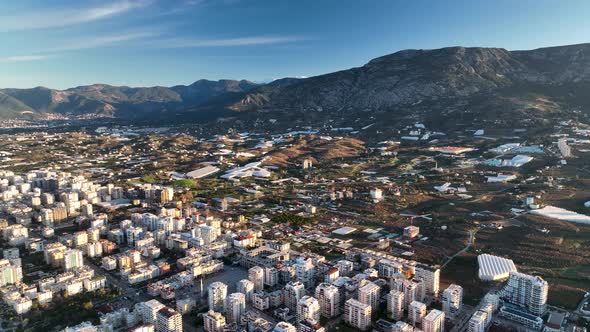 Early morning over the city Aerial View 4 K