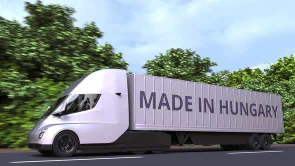 Modern Semitrailer Truck with MADE IN HUNGARY Text on the Side