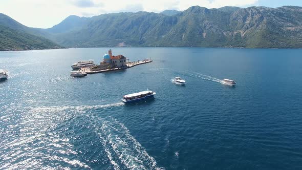 Motor Boats Sail From the Island of Gospa Od Skrpjela