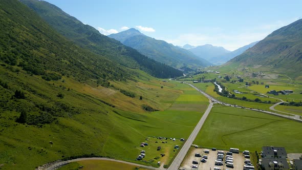 Road to Realp and Furka Pass Mountain Road in Switzerland From Above
