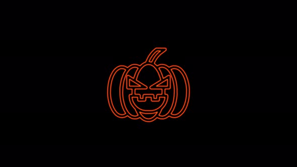 Halloween Pumpkins neon animation. Pumpkin for decoration of the holiday of horrors.