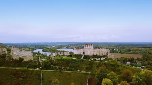 Aerial Drone. Chateau Gaillard Castle, Les Andelys, Normandy, France